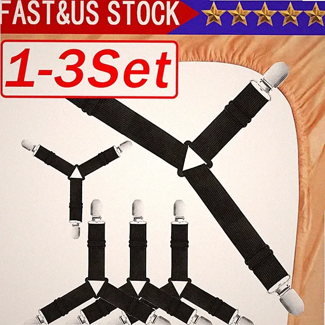 4 Bed Sheet Fasteners Adjustable Elastic Suspenders Straps Mattress Covers Clips