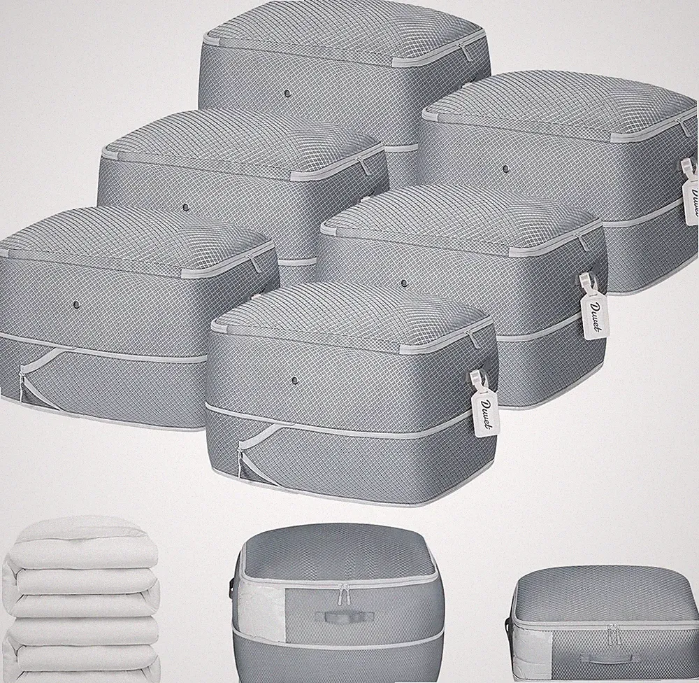 6-Pack Comforter Storage Bags with Compression and Zipper Window for Bedding