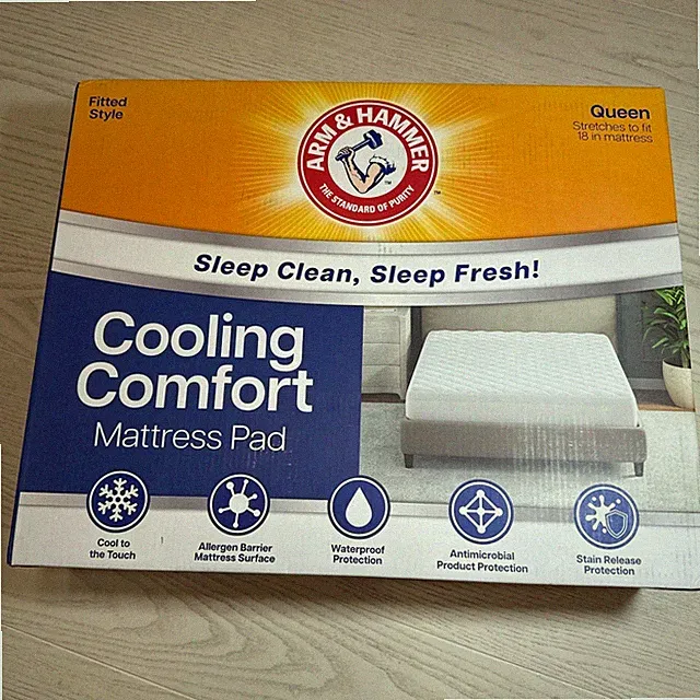 Arm Hammer Queen Cooling Comfort Mattress Pad Fitted Waterproof Antimicrobial