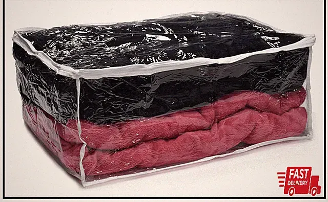 Blanket Storage Bags - 90 L - Zippered Large Clear Plastic Storage Bag, Shield Y