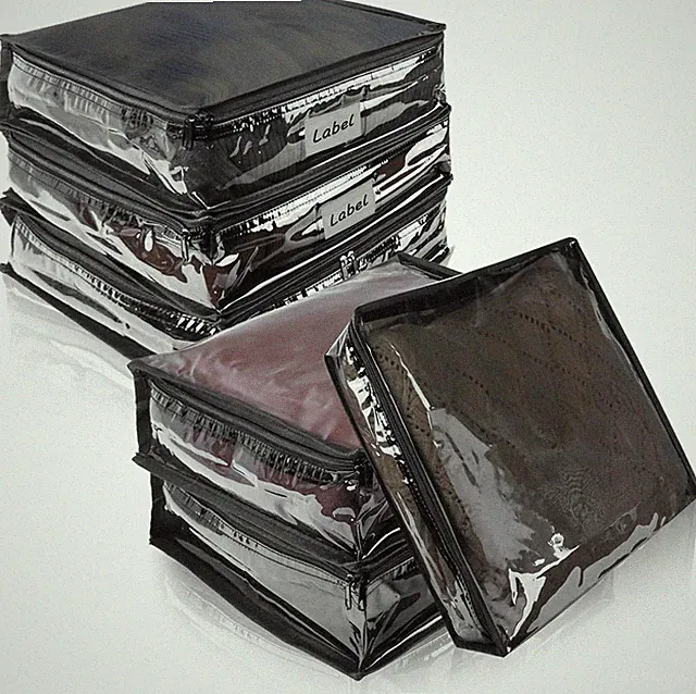 Clear Zippered Storage Bags with Zipper 6 Packs (15.7x 13.8 x 3.9 Inch, Black)