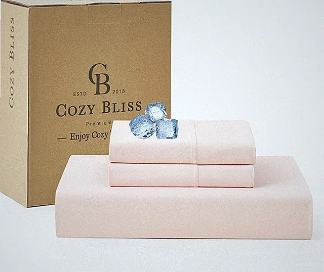 Cooling Cali King Fitted Sheet Set with 2 Pillowcases, Deep Pocket, Pink