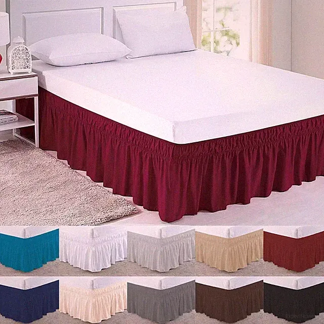Elastic Wrap Around Bed Skirt Dust Ruffle Smooth Bed Frame Cover 15 inch Drop