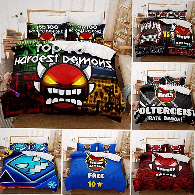 Geometry Dash Bedding Set Pillowcase Game Duvet Cover Bedclothes Quilt Cover