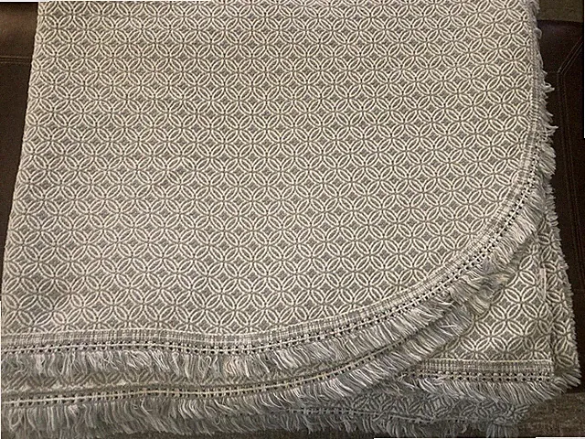 LAMONT HOME Queen Size Light Blue &White Matelasse Fringe Edge Bedspread 102x120
