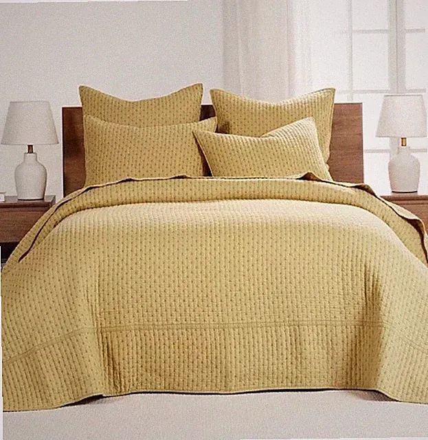 Levtex Home Cross Stitch Mustard Yellow QUEEN Bedspread Quilt with 1 Sham