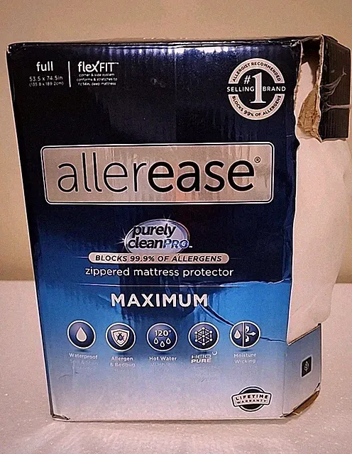 Maximum Mattress Protector White AllerEase Waterproof Washable - FULL-NEW -OPEN