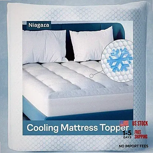 Niagara Cooling Mattress Topper - Pillow Top Mattress Cover Quilted Queen Blue