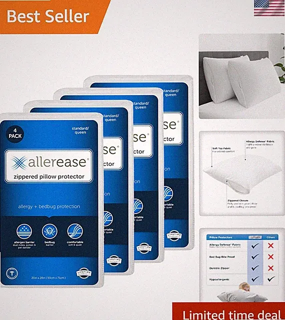 Pillow Protectors Queen Set of 4 Moisture Wicking Allergy Cover Safe Sleep