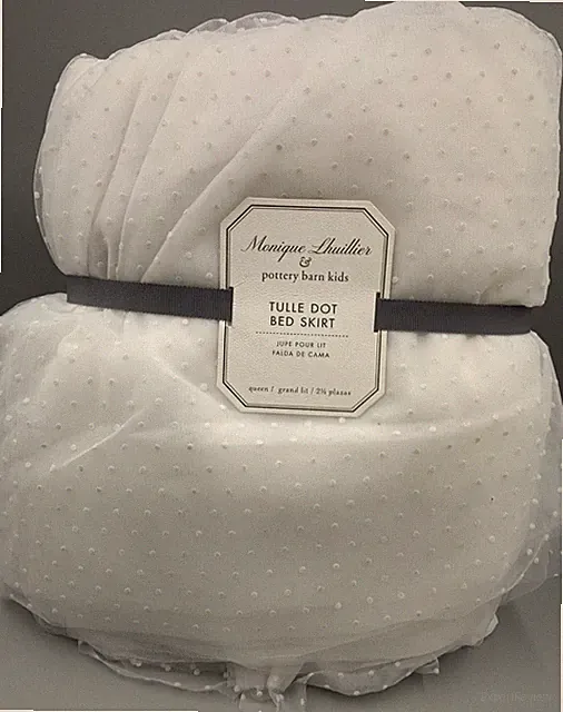 Pottery Barn Kids Monique Lhuillier Tulle Tiny Dot Bed Skirt White Queen #N20