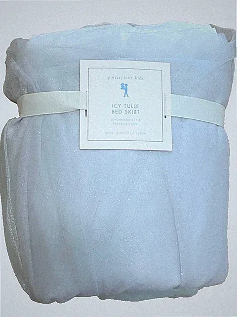 Pottery Barn New Icy Blue Queen Bedskirt Tulle Sparkle Organza Girls 60x80
