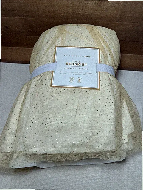 POTTERY BARN TEEN TULLE BED SKIRT, 18" DROP ~ GOLD