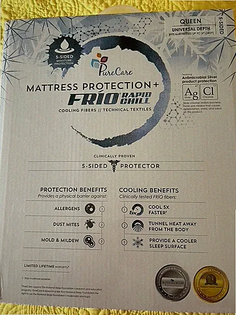 PureCare Premium Protection + Cooling 5 Sided Mattress Protector Size Queen