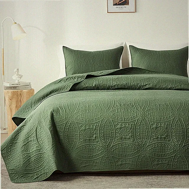 Queen Quilt Bedding Set,Olive Green Ultrasonic Full/Queen Quilt Set,Lightweight