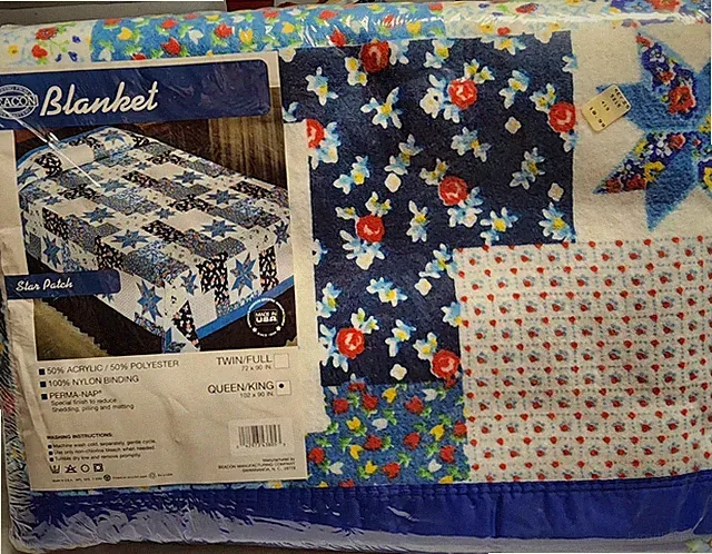 Vintage Beacon Blanket 102x90 Queen King Quilt Star Patchwork Made in USA