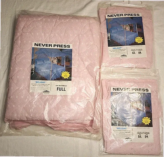 Vintage Dacron Du Pont JC Penney Pink Delight Bedspread Bedding W/ Curtains Full
