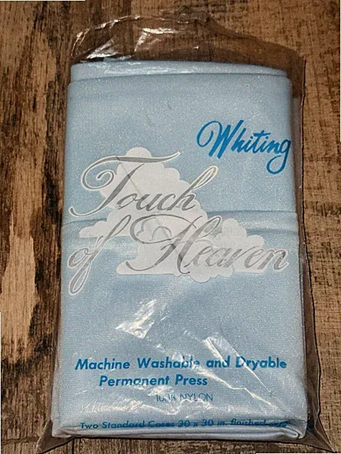 Vintage Whiting Touch of Heaven Blue Nylon Pillowcase Set NOS Standard Retro 2pc