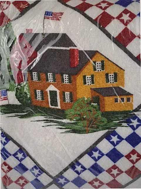 Vtg Basics Print Blanket Coverlet Home Down USA Farmhouse Country Americana New