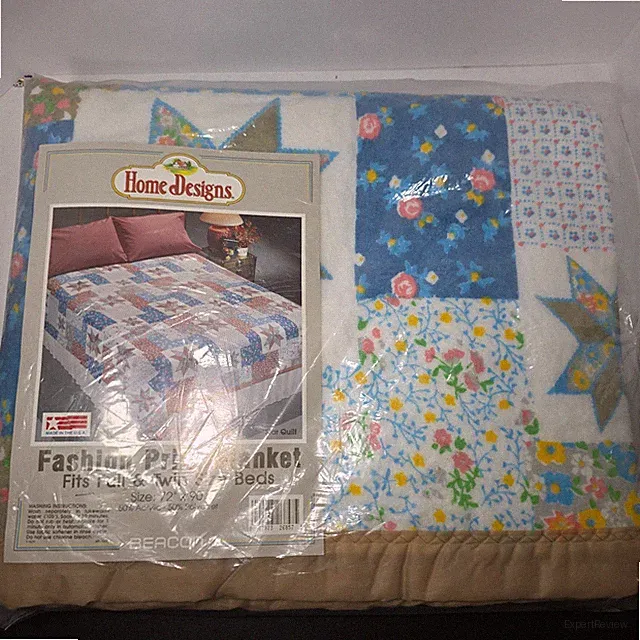 Vtg Home Designs Quilt Fashion Print Blanket Satin Trim Twin/Full 72 x 90 USA