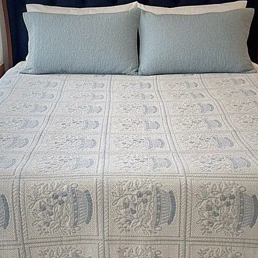 Vtg. Revert Spain Blue White Basket Matelassé Bedspread Queen Coverlet 104x90