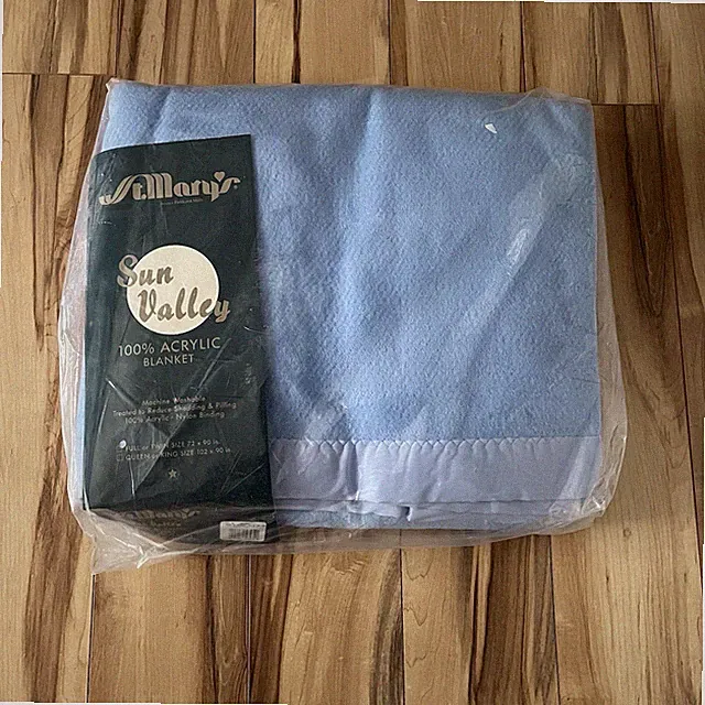 VTG St.Mary's Full/Twin Blanket New Old Stock Satin Border Acrylic Blue MCM